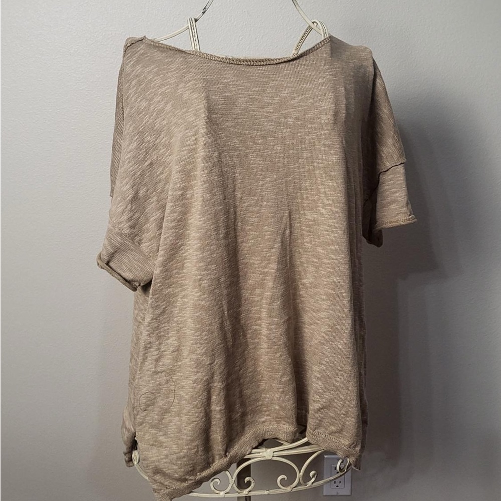 Tan Oversized Relaxed Blouse with Short Sleeves
